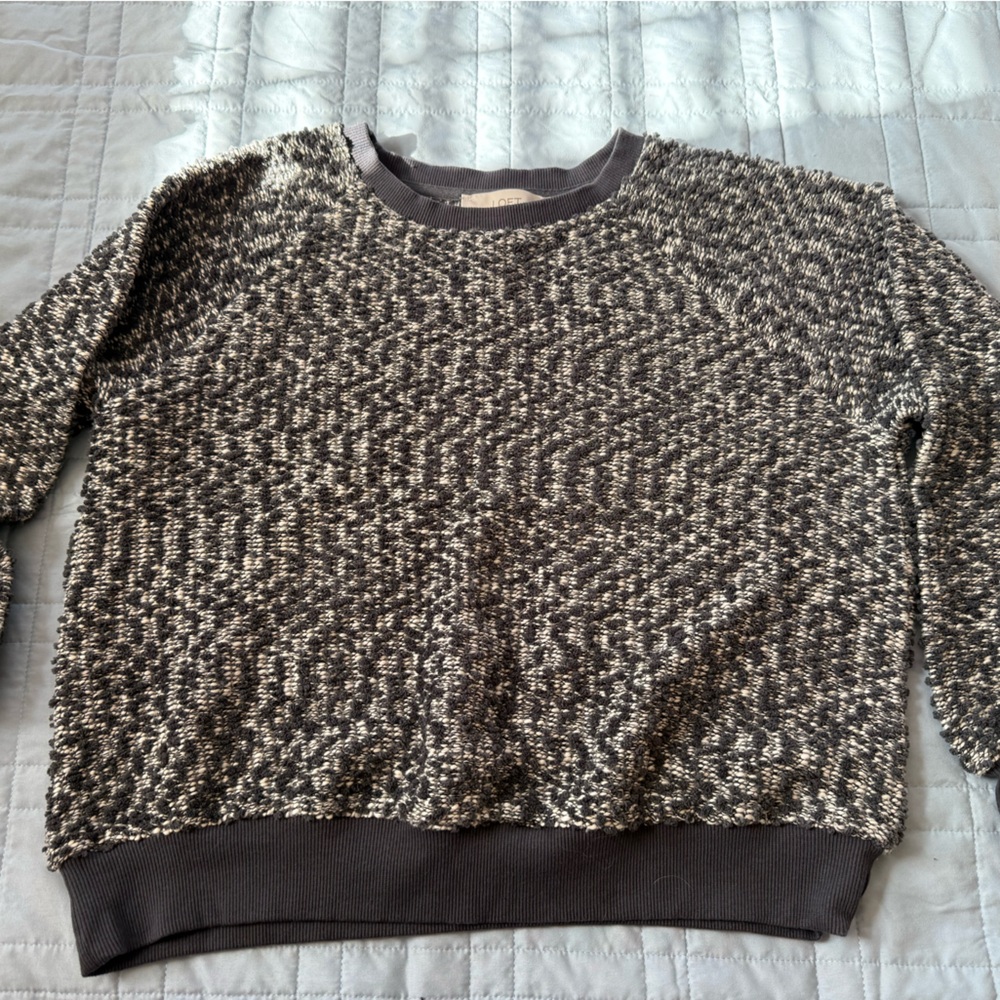 LOFT Gray and Cream Striped Sweater